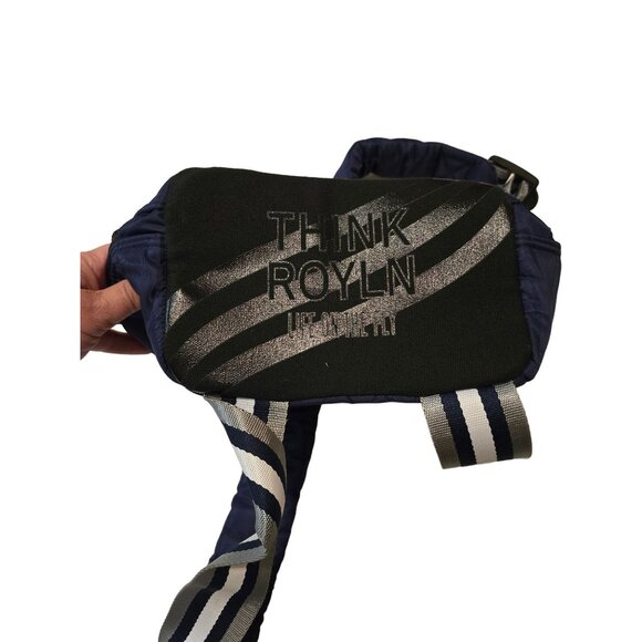 Think Royln Navy Puffer Mini Backpack With Striped Straps & Multiple Pockets - Picture 3 of 6